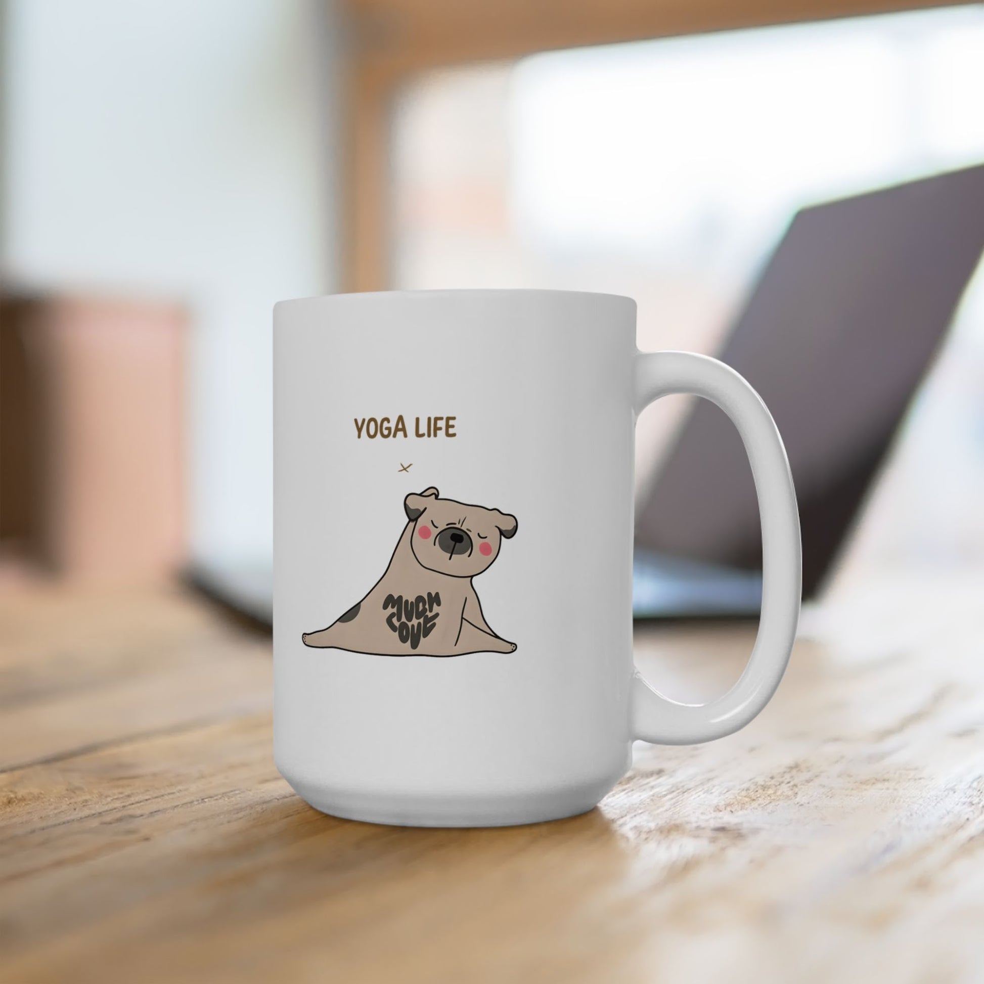 Cute Cartoon Dog Yoga Mug 15 Oz
