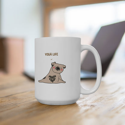 Cute Cartoon Dog Yoga Mug 15 Oz
