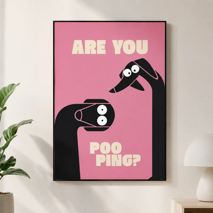 Funny Dog Bathroom Poster - Pink Minimal Wall Art Print for Dog Lovers