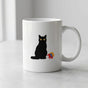 Black Cat Mug with Flag Accent - Minimalist Cat Lover Coffee Cup Gift