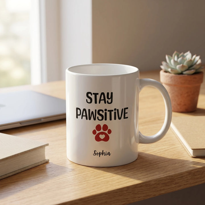 Personalized Dog Mug – Funny "Stay Pawsitive" Coffee Cup - Dog lover gift