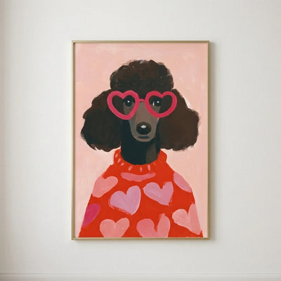 Maximalist Dog Poster with Heart Glasses – Colorful Pop Art Animal Art for Modern Interior