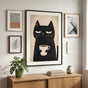 Grumpy Cat Coffee Poster, Minimalist Black Art, Funny Lover Print, Cozy Decor