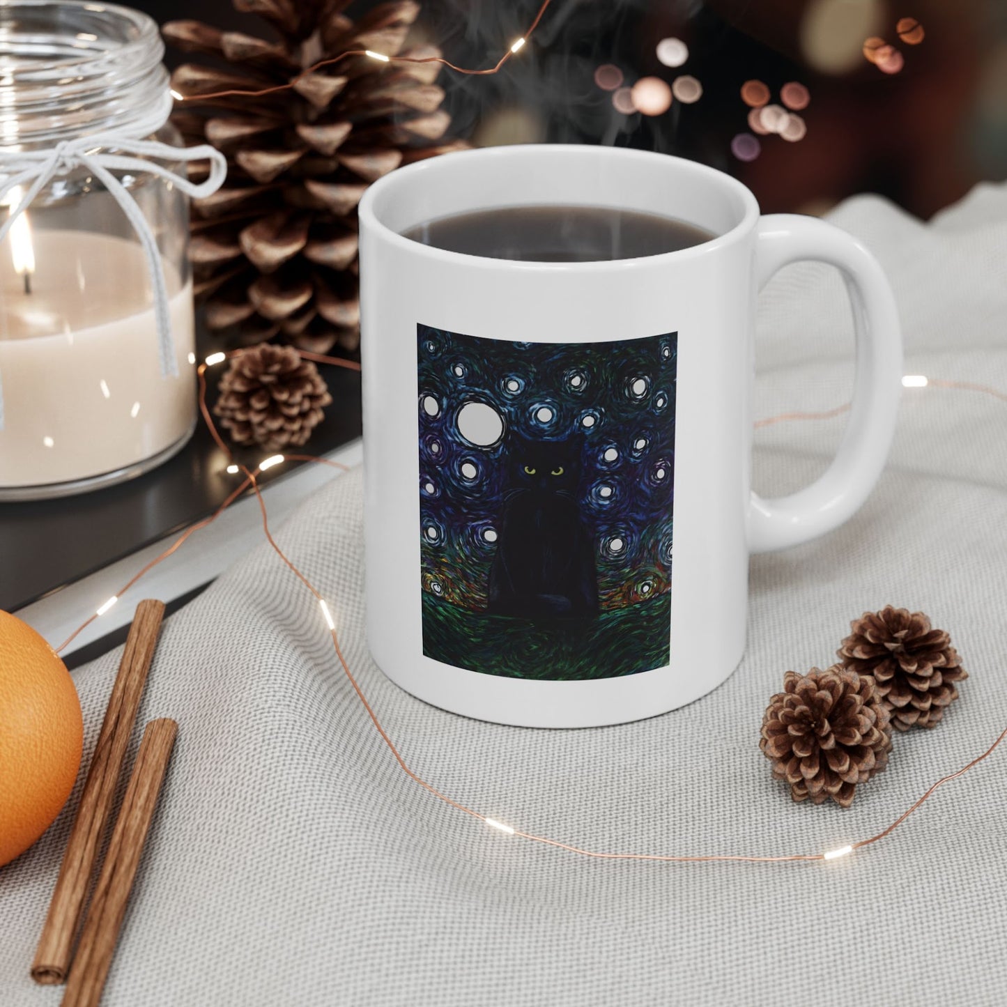 Black Cat Starry Night Coffee Mug