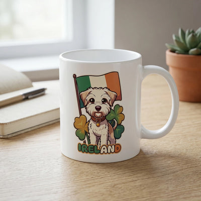Adorable Kawaii Irish Puppy Flag Shamrock Mug with Colored Interior