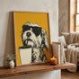 Funny Dog Wall Art Poster - Coffee Lover Kitchen Print with Sunglasses Dog