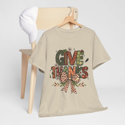 Thanksgiving Shirt, Give Thanks Tee, Fall Graphic T-Shirt, Comfort Colors Autumn Top, Thankful Gift Tee  Front view