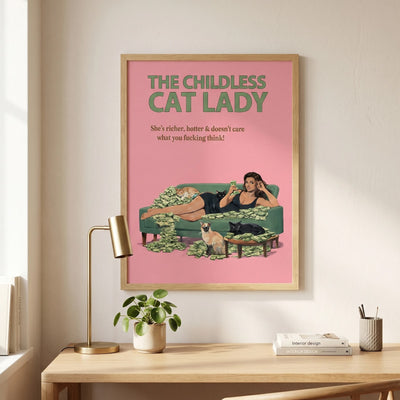 Childless Cat Lady Poster - Funny Cat Lover Wall Art, Retro Cat Lady Print
