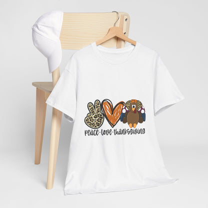 Peace Love Thanksgiving Shirt, Turkey Tee, Fall Season Top, Thanksgiving Family Shirt, Party Outfit  Front view