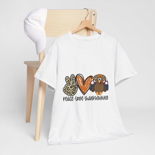 Peace Love Thanksgiving Shirt, Turkey Tee, Fall Season Top, Thanksgiving Family Shirt, Party Outfit  Front view