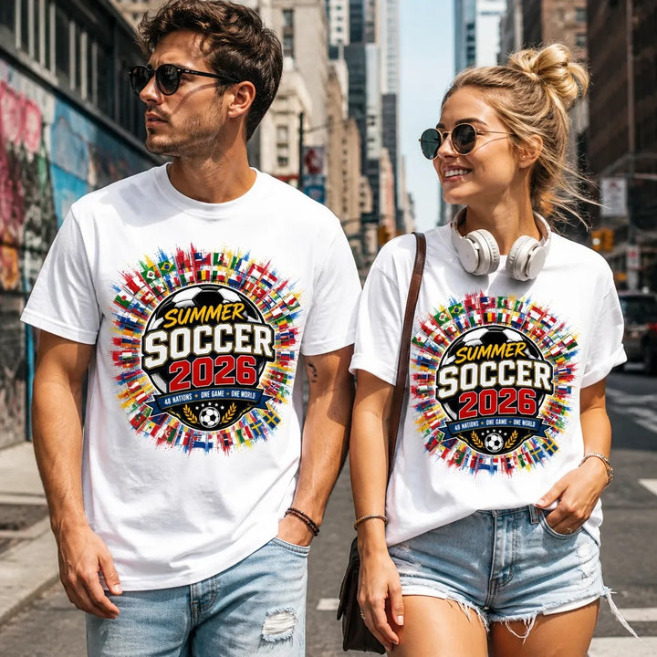 Summer Soccer 2026 Shirt – USA Printed Graphic Tee, 48 Nations Fan Shirt, Streetwear Soccer T-Shirt