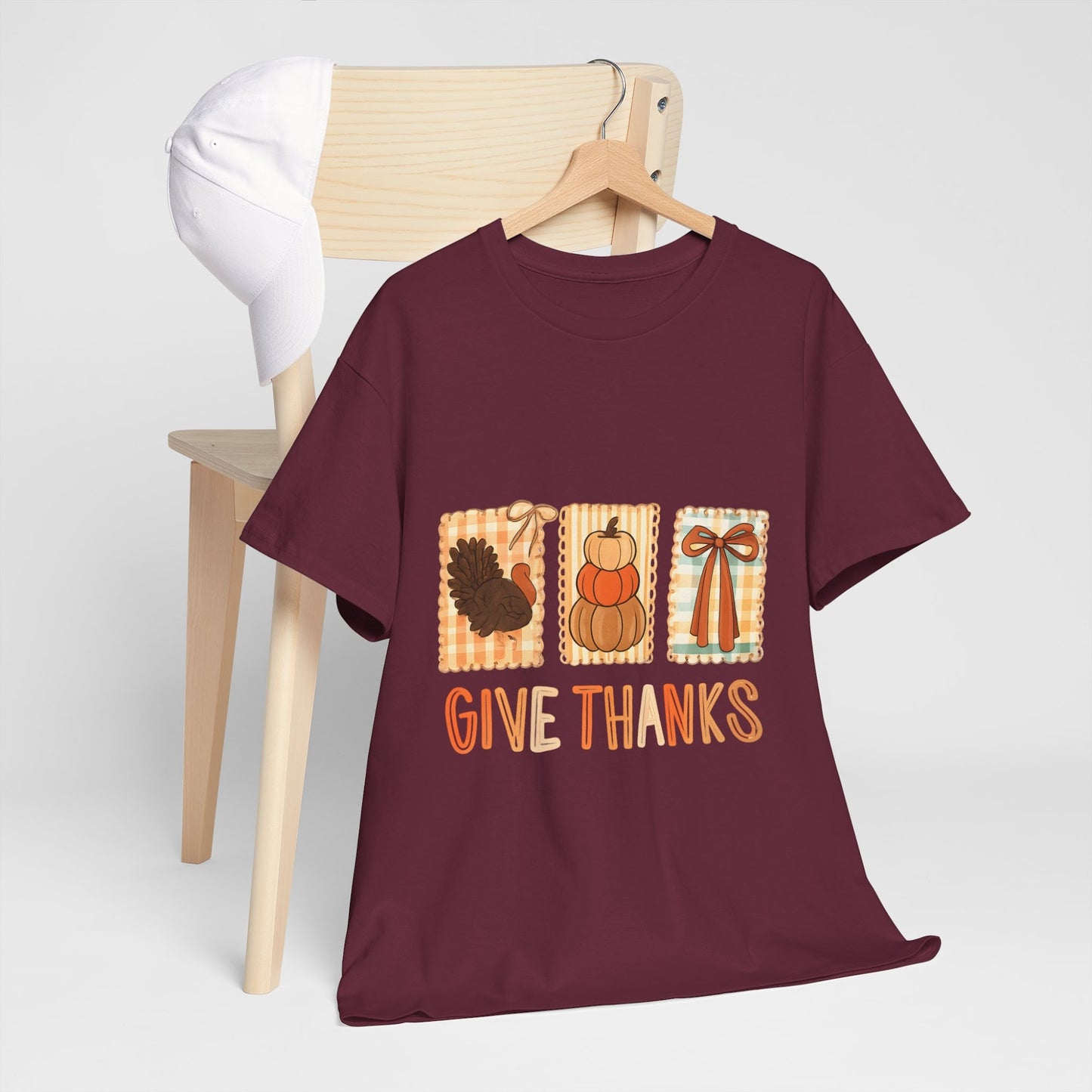 Comfort Colors Give Thanks Shirt, Coquette Thanksgiving Tee, Thankful Fall Shirt, Cute Pumpkin Gift Top  Front view