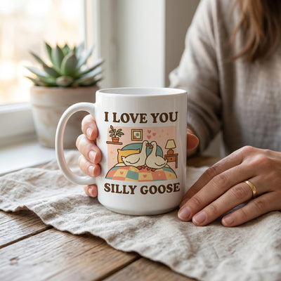 Silly Goose Mug, white ceramic partner humor cup