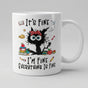Funny Cat Teacher Mug, I'm Fine Everything Is Fine Black Cat Coffee Cup, Cat Lover Gift, 11oz 15oz