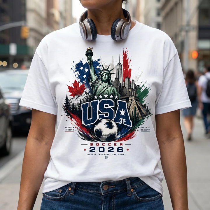 Patriotic North America Soccer Fan Shirt 2026 – USA Streetwear Graphic Tee for Men & Women