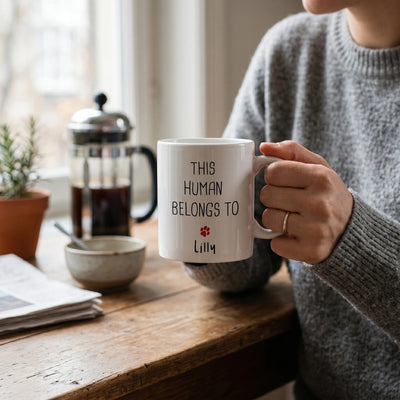 Personalised This Human Belongs To Mug with Pet Name - Dog Dad, Cat Mum Gift