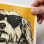 Funny Dog Wall Art Poster - Coffee Lover Kitchen Print with Sunglasses Dog