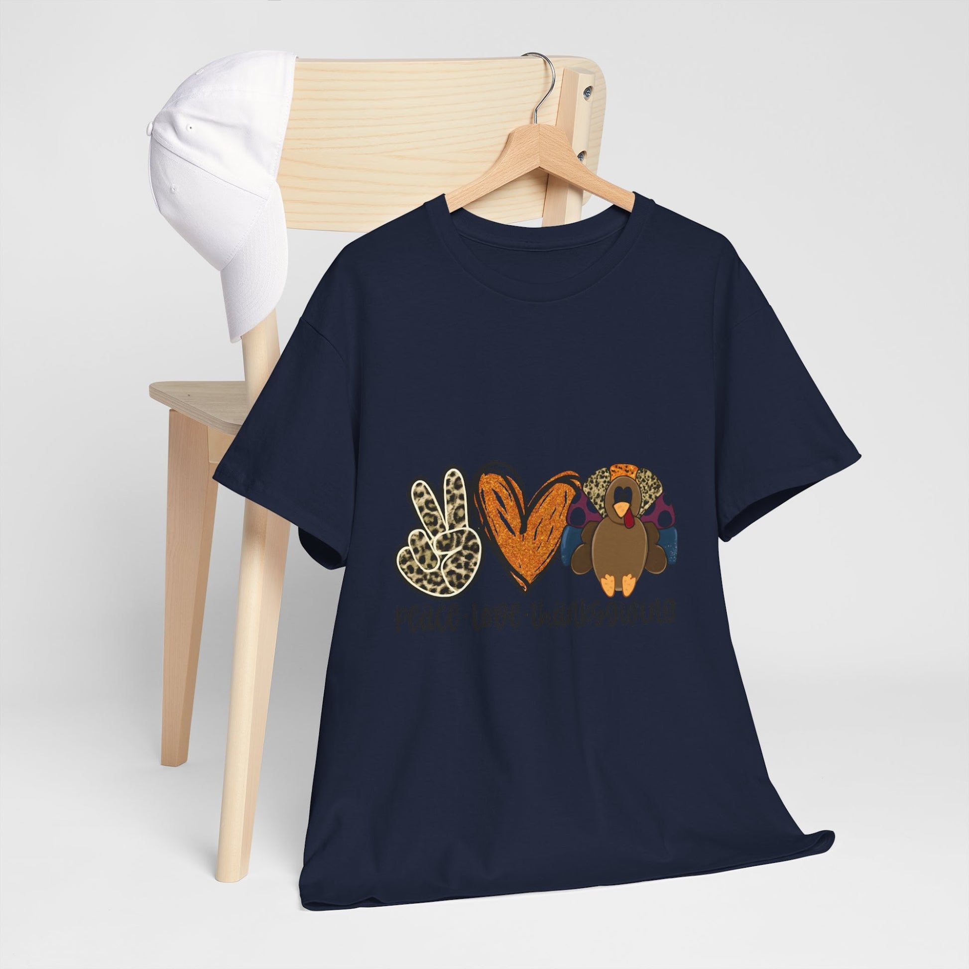 Peace Love Thanksgiving Shirt, Turkey Tee, Fall Season Top, Thanksgiving Family Shirt, Party Outfit  Front view