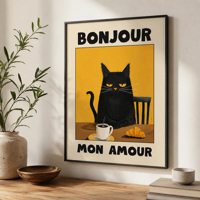Le Chat Noir Poster - Bonjour Mon Amour Black Cat Art Print