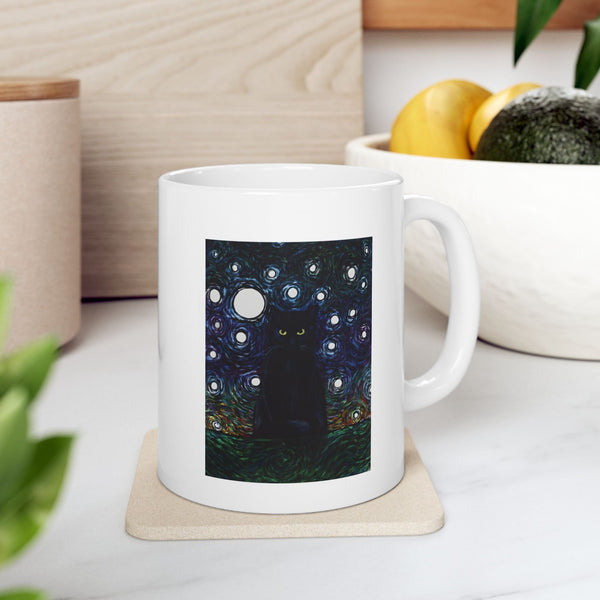 Black Cat Starry Night Coffee Mug 11 Oz