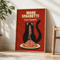 Hungry Cat Spaghetti Print, Humorous Poster, Funny Wall Art for Kitchen
