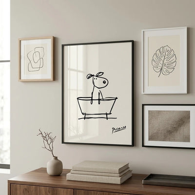 Dog in a Bathtub Wall Art Print - Line Art Bathroom Poster for Dog Lovers
