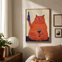 Cat with Wine Art Print: Retro Bar Cart Decor