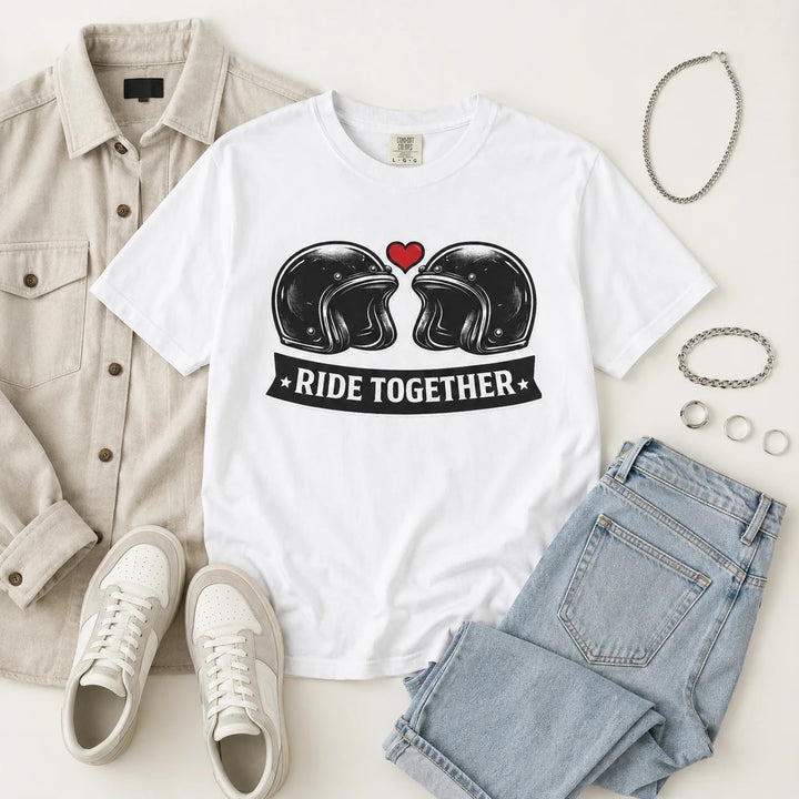 Ride Together Motorcycle Helmets T-Shirt for Couples