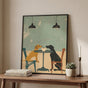 Dogs Sharing Coffee Wall Art - Vintage Dog Cafe Print Poster