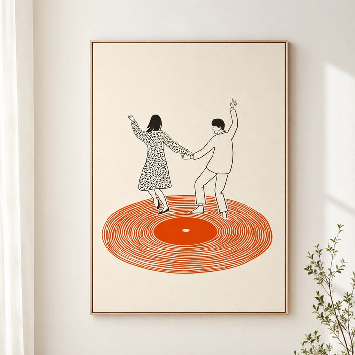 Dancing Couple Poster - Retro Record Player Wall Art Print