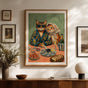 Whimsical Cat Couple Dinner Poster - Vintage Animal Portrait with Champagne & Oysters