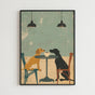 Dogs Sharing Coffee Wall Art - Vintage Dog Cafe Print Poster