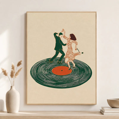Couple Dancers on Record Poster, Retro Disco Wall Art