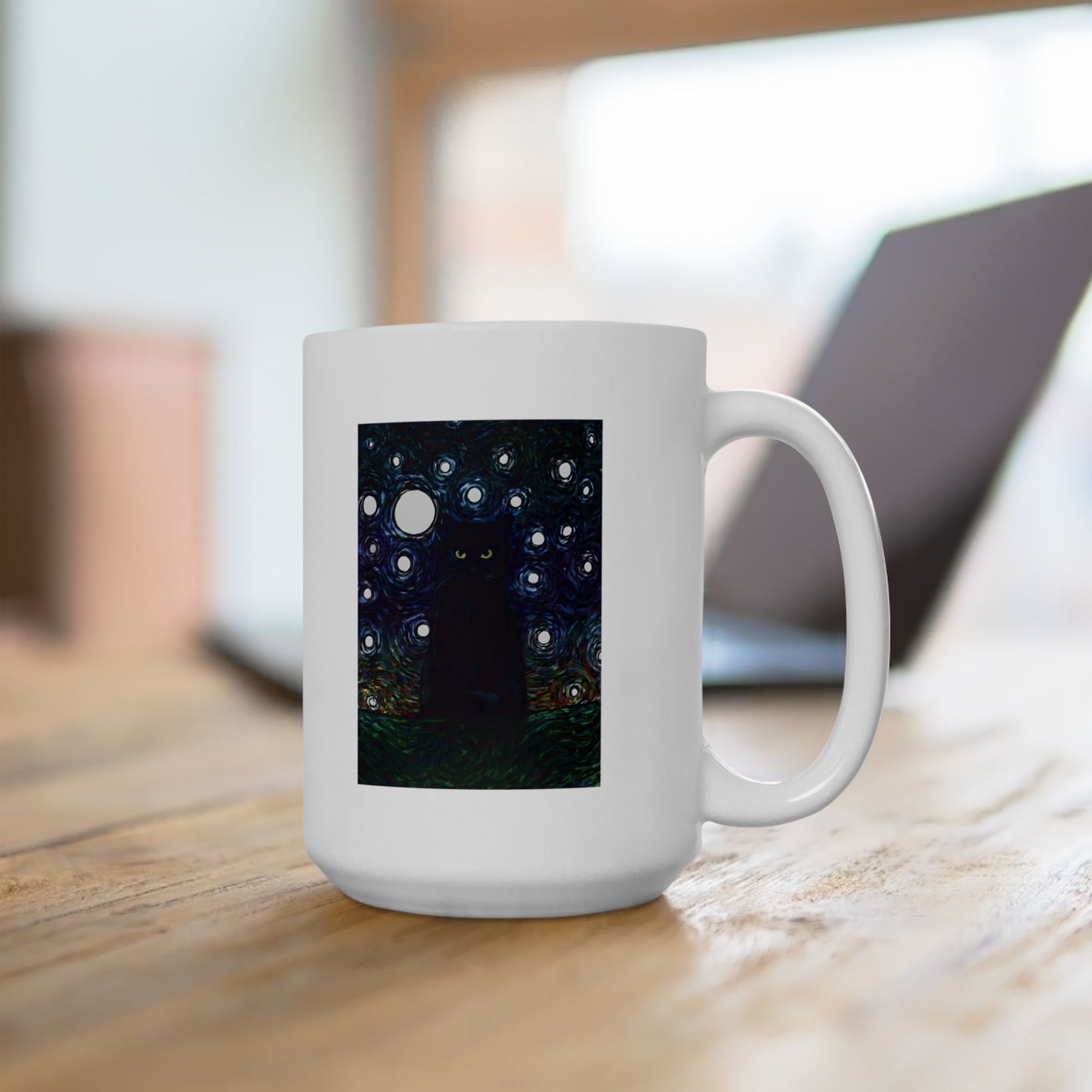 Black Cat Starry Night Coffee Mug 15 Oz
