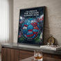 Modern soccer typography ball art featuring North American host cities in a luxury black frame for home decor.