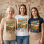 white beige and navy blue vintage postcard t-shirt variants