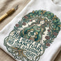 Close-up detailed view of the durable ribbed collar and taped neck and shoulder seams on a white cotton Mother's Day t-shirt
