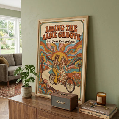 Retro Groovy relationship poster displayed in a modern luxury US living room.