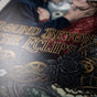Macro view of 9.5 Mil LexJet Satin finish on a high-resolution gothic art print showing zero glare.