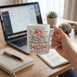 Modern lifestyle desk setup with 3D Mom coffee mug