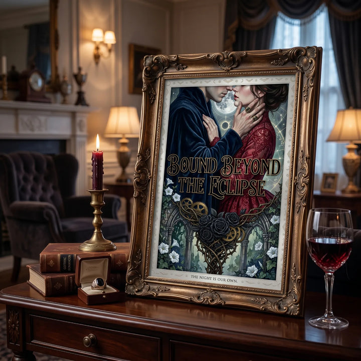 xclusive After-Dark romantic poster with candle and wine setting for dark academia home decor